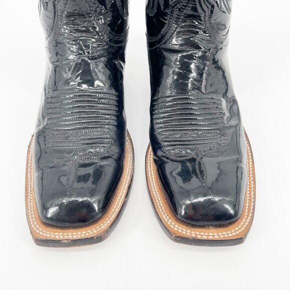 Lucchese 2000 Black Patent Leather Square Toe Gothic Western Cowgirl Boot size 7 - Picture 6 of 11